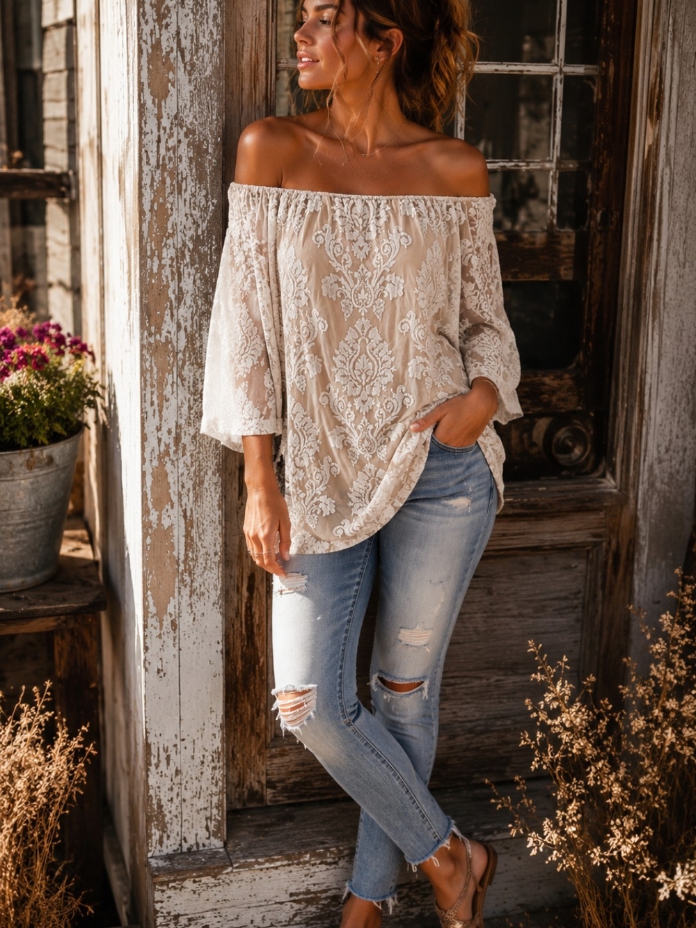 Honey Punch Lace Overlay Boho Tunic Dress/Top Medium Excellent Condition